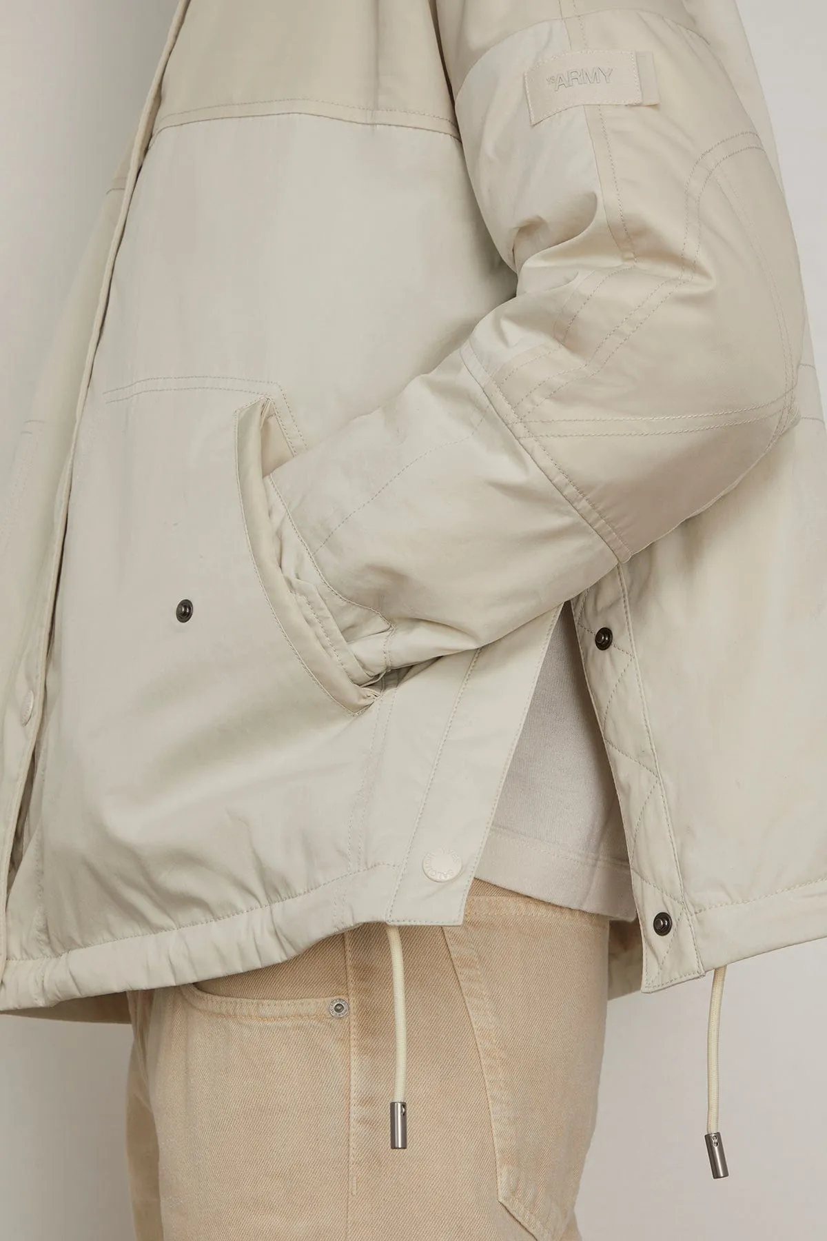 Parka Mix Coat with Lamb Trim in Fog