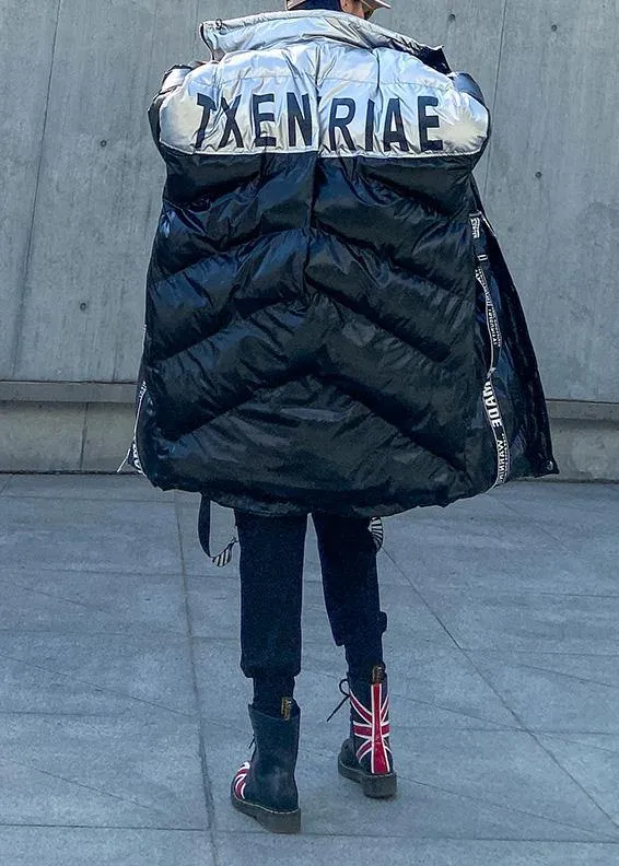 plus size down jacket high neck winter coats black patchwork women parka