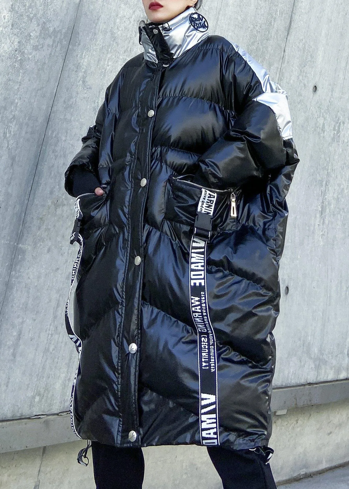 plus size down jacket high neck winter coats black patchwork women parka