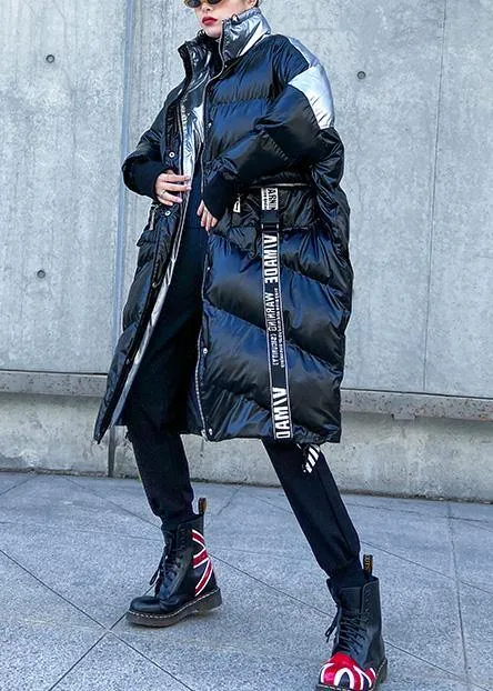 plus size down jacket high neck winter coats black patchwork women parka