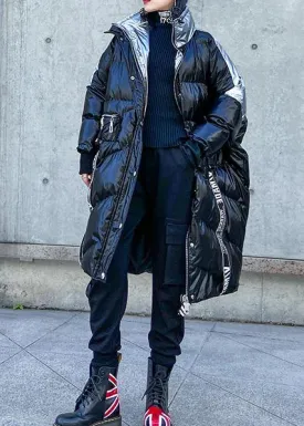 plus size down jacket high neck winter coats black patchwork women parka