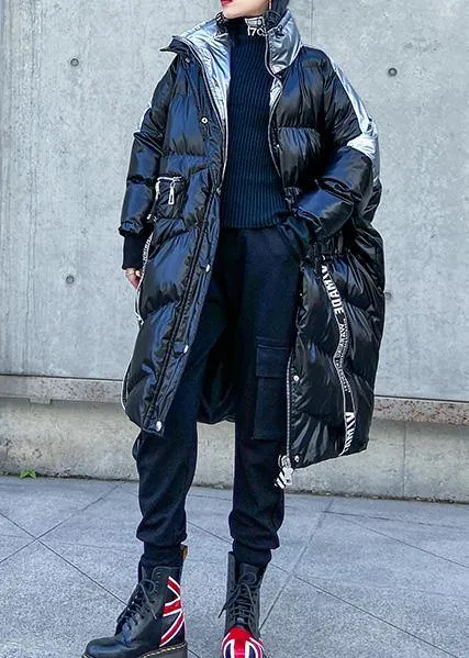 plus size down jacket high neck winter coats black patchwork women parka