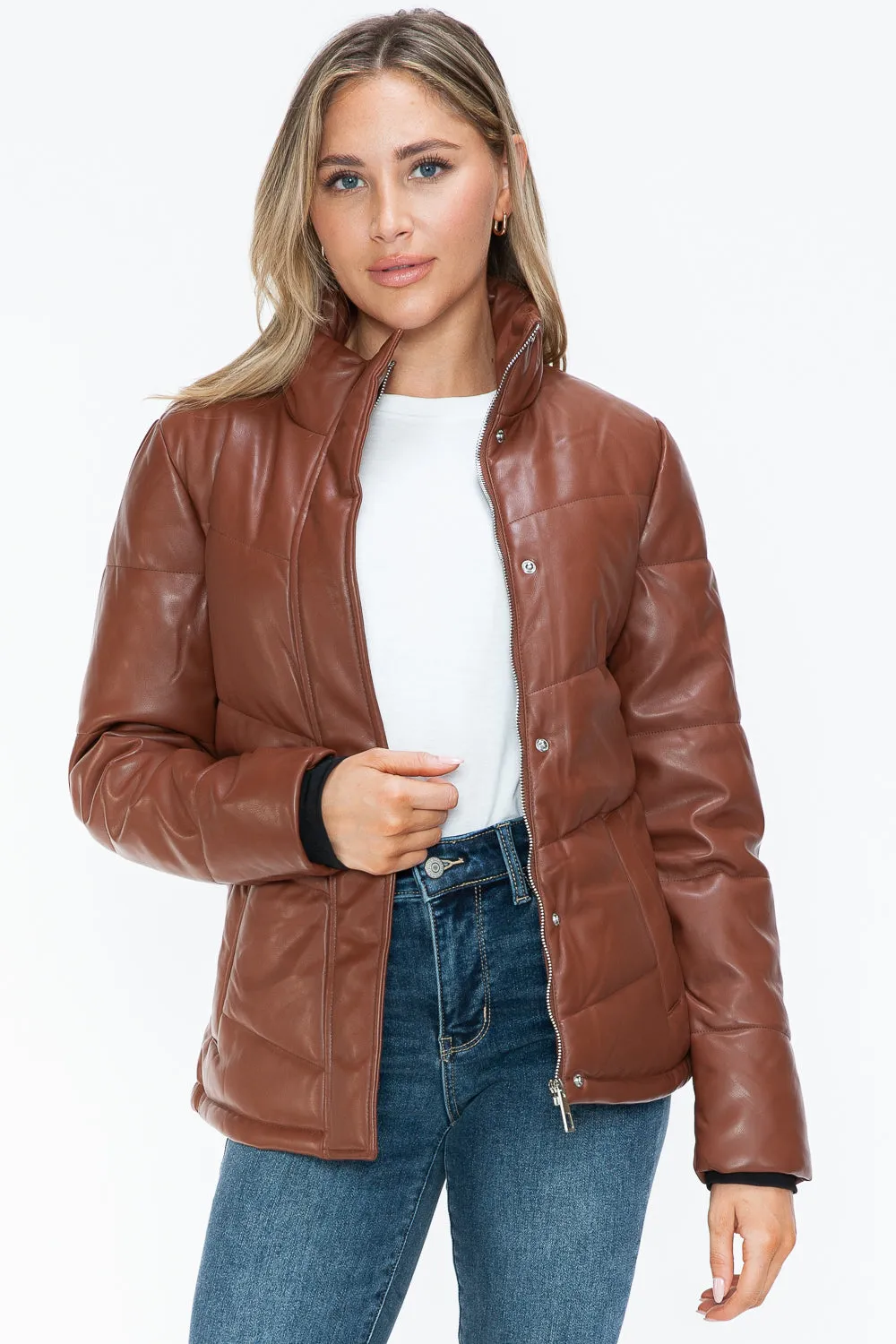 Pocketed Zip Up Turtleneck Puffer Jacket