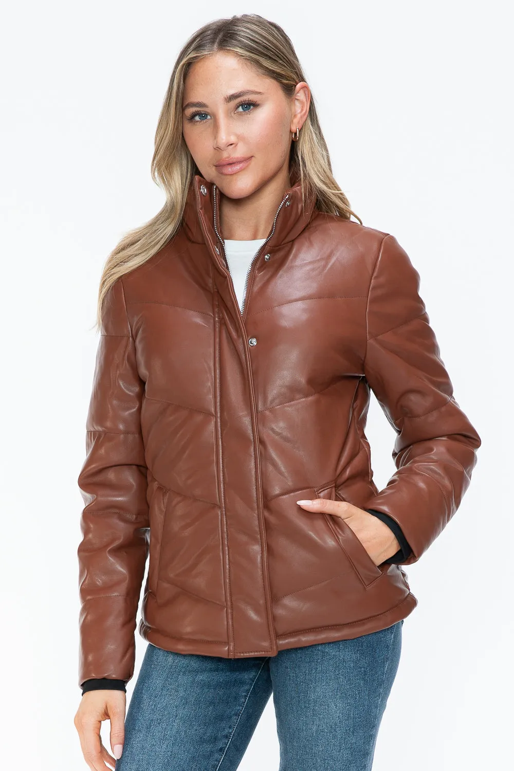 Pocketed Zip Up Turtleneck Puffer Jacket