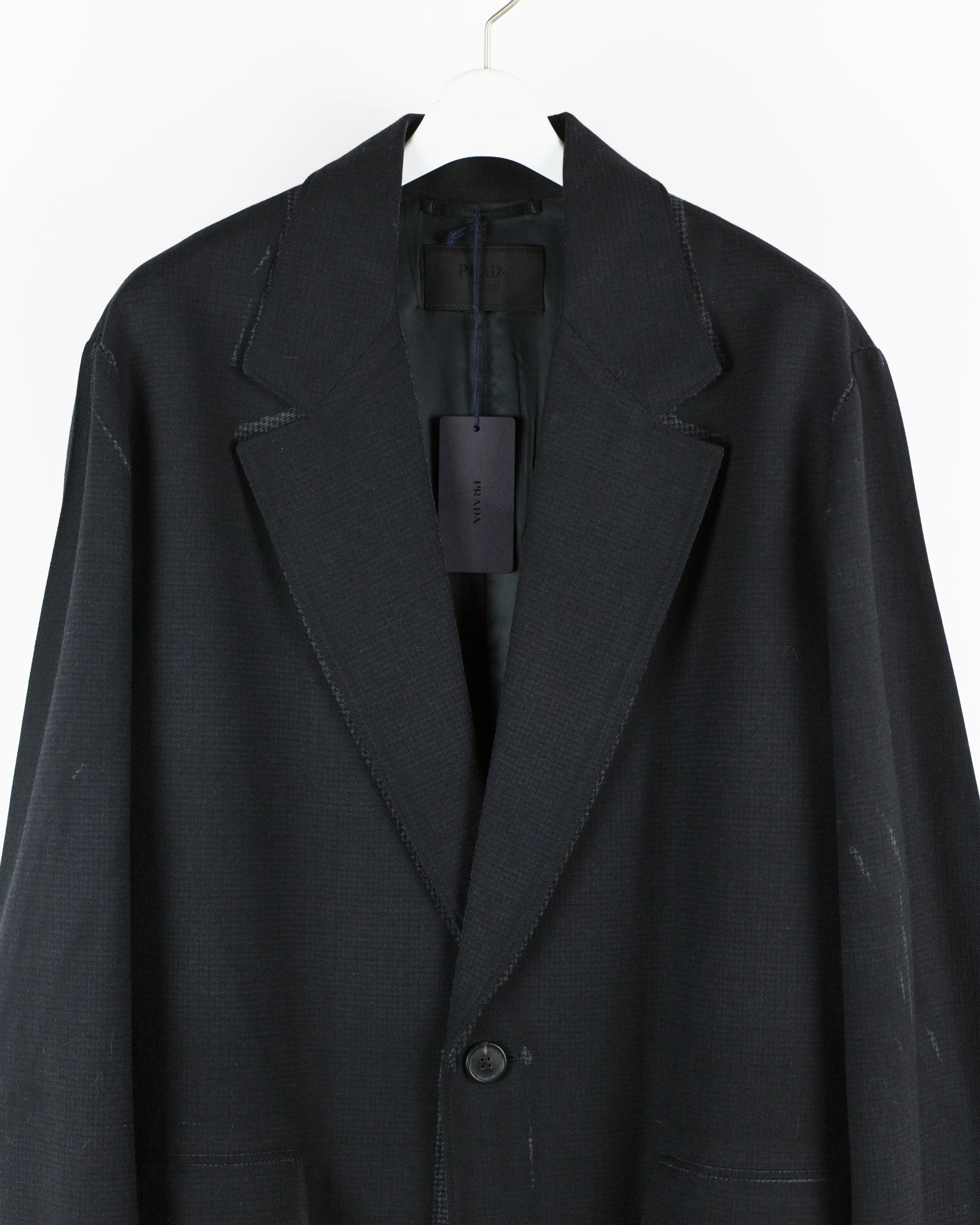 Prada AW18 Overprint Wool Houndstooth Overcoat