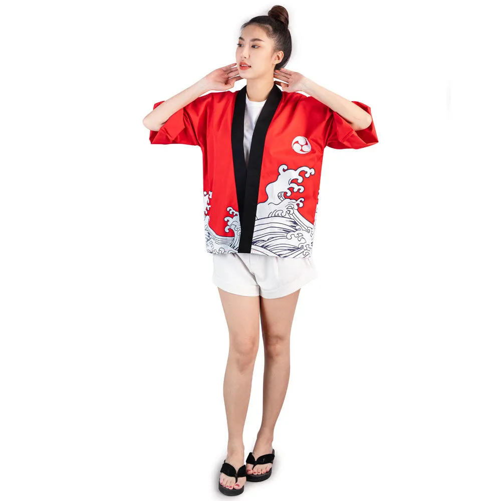 Red Japanese Happi Kimono Jacket Nami Spirit