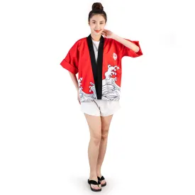 Red Japanese Happi Kimono Jacket Nami Spirit