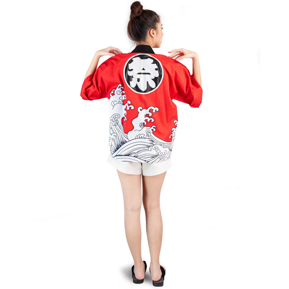 Red Japanese Happi Kimono Jacket Nami Spirit