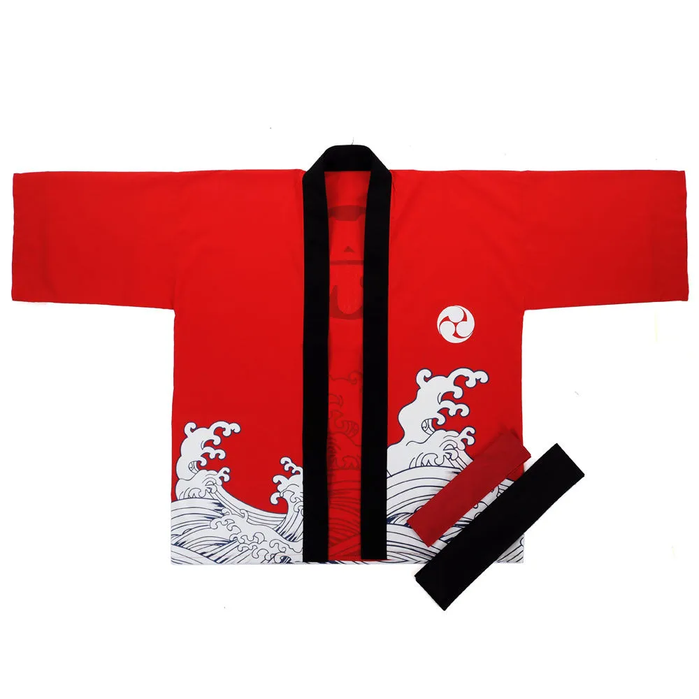 Red Japanese Happi Kimono Jacket Nami Spirit