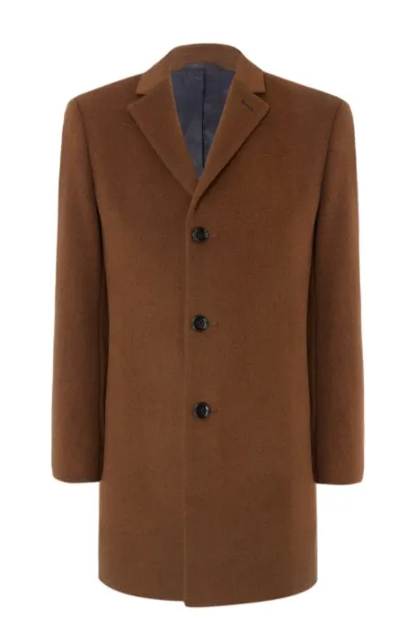 Remus Uomo Rueben Tailored Overcoat - Tan/Camel
