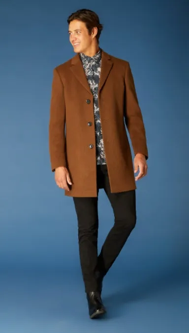 Remus Uomo Rueben Tailored Overcoat - Tan/Camel