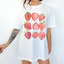 Retro Strawberries Comfort Colors® T-Shirt, T-Shirt Dress, Faded Graphic Design Tee, Oversized print, BOHO, T-Shirt, Gift for Mom
