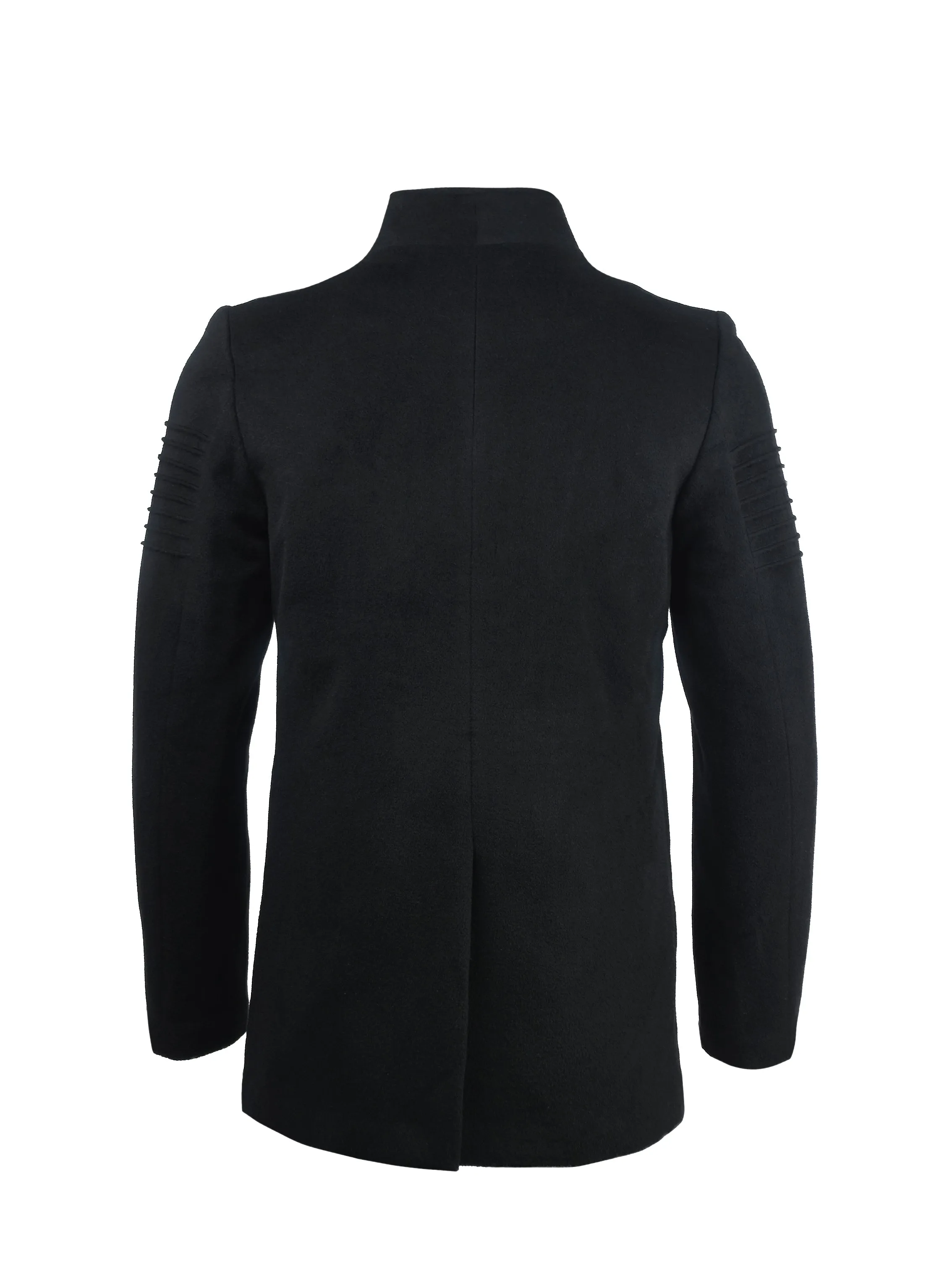 Ribbed Sleeve Wool Overcoat in Black