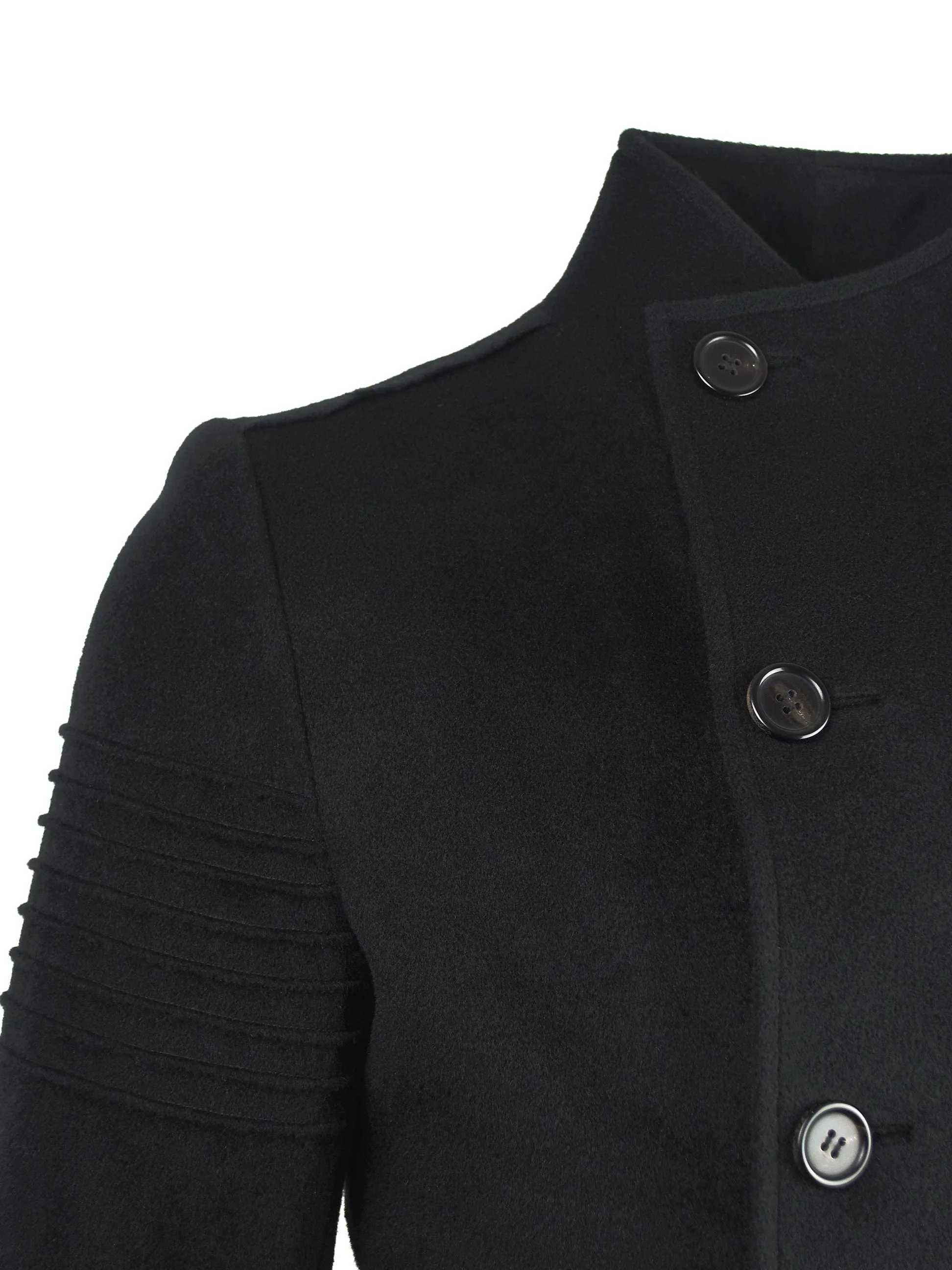 Ribbed Sleeve Wool Overcoat in Black
