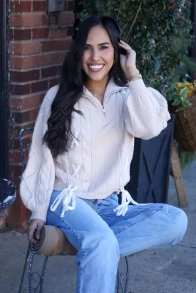 So Favorable Taupe Cable Knit Half Zip