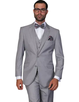 Statement Gray Men's Suit Vested 100% wool Tailored Fit