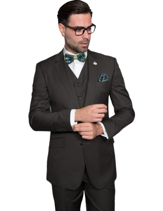 Statement Olive 3Piece Men's Suit Vested Flat Front Pants 100% Wool