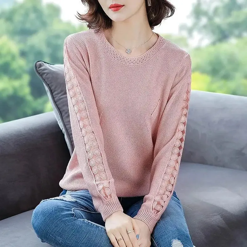 Stitching Lace Base Knitted Casual Sweater