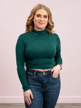 Trendy Layering Crop Turtleneck | Dark Green