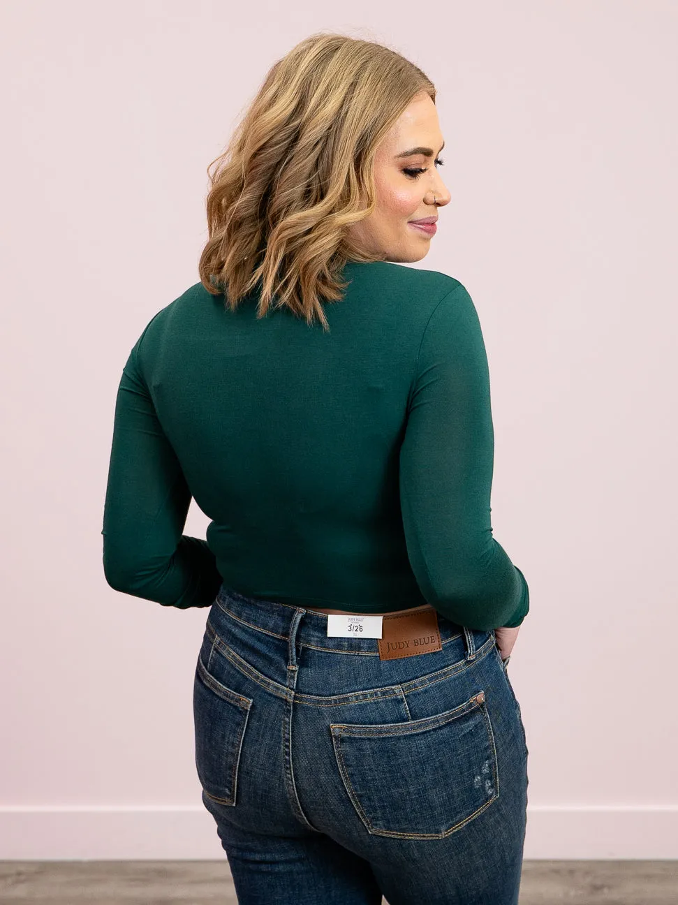 Trendy Layering Crop Turtleneck | Dark Green