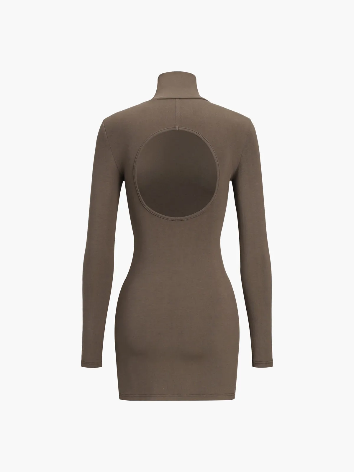 Turtleneck Open Back Trendy Long Sleeve Short Dress