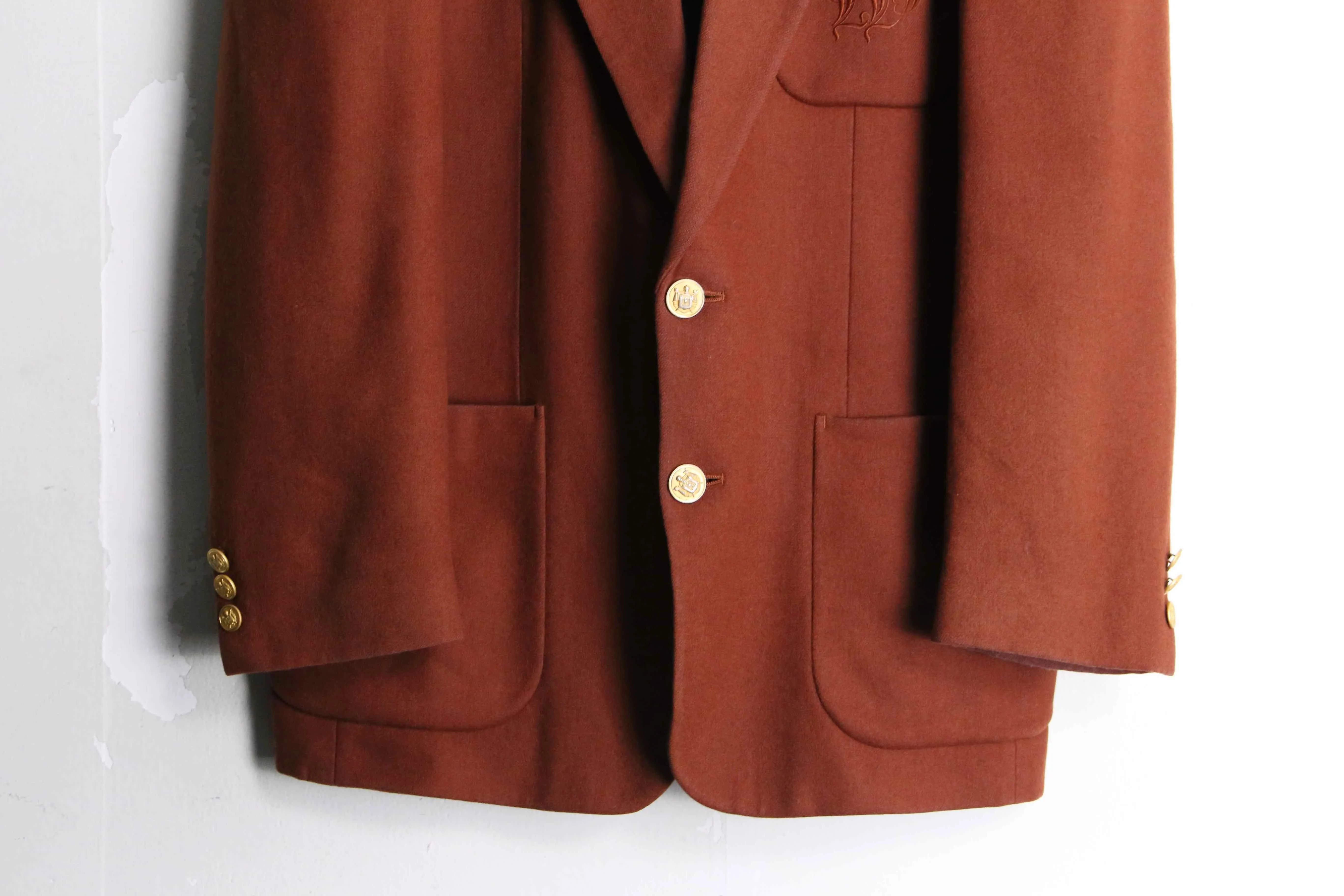 vermilion color wool single gold button tailored jacket