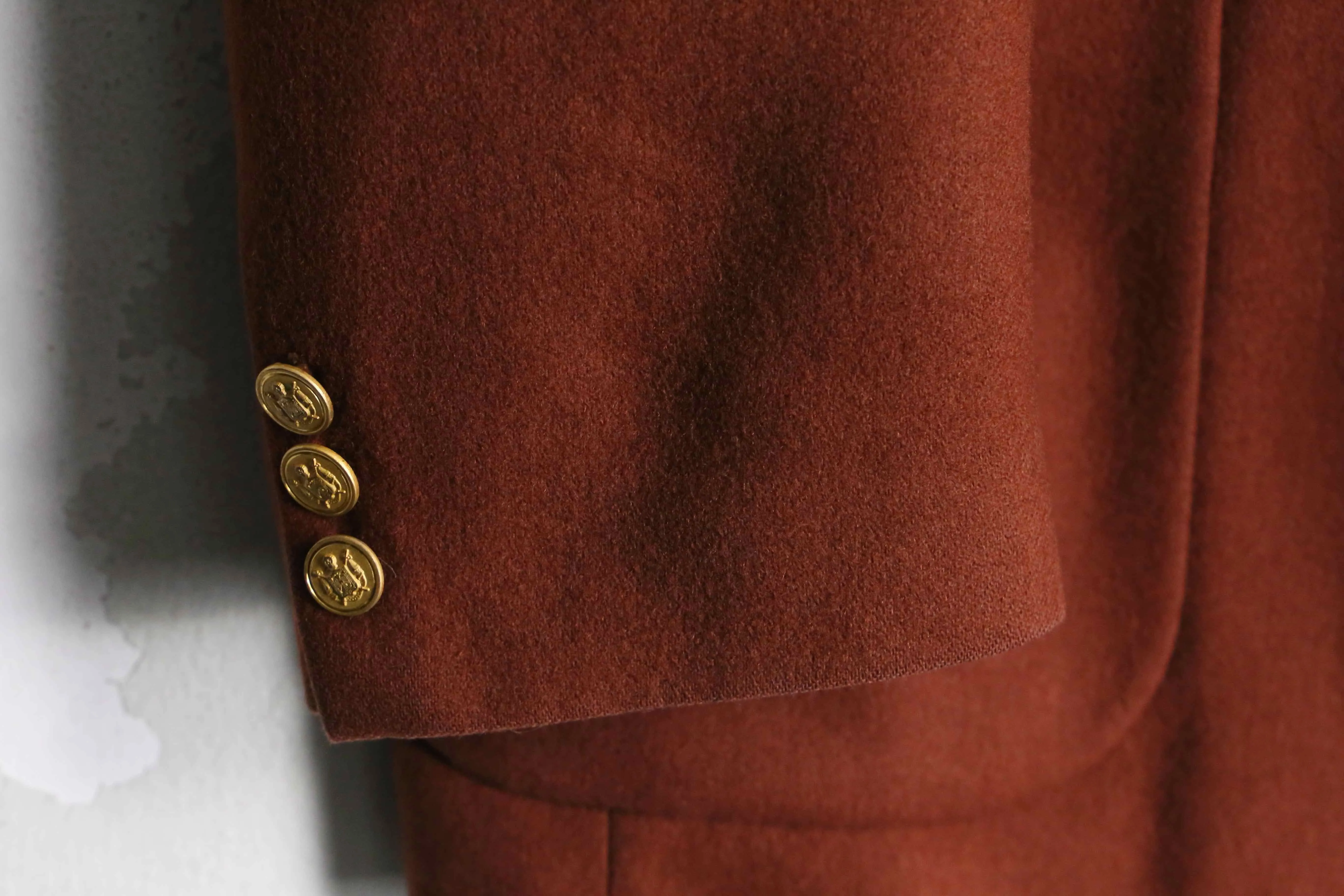 vermilion color wool single gold button tailored jacket