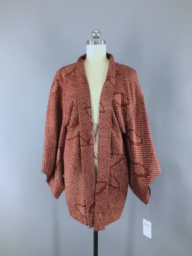 Vintage 1950s Silk Kimono Jacket Cardigan / Brown Shibori