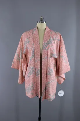 Vintage Cotton Kimono Cardigan - Pink and White Floral Print