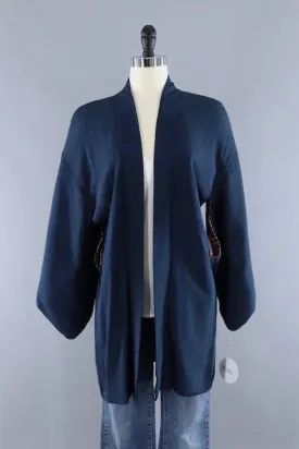 Vintage Silk Kimono Cardigan / Dark Blue