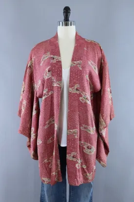 Vintage Silk Kimono Cardigan Jacket / Mauve Pink Floral Print