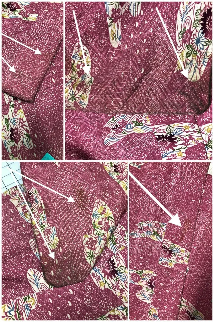 Vintage Silk Kimono Cardigan Jacket / Mauve Pink Floral Print