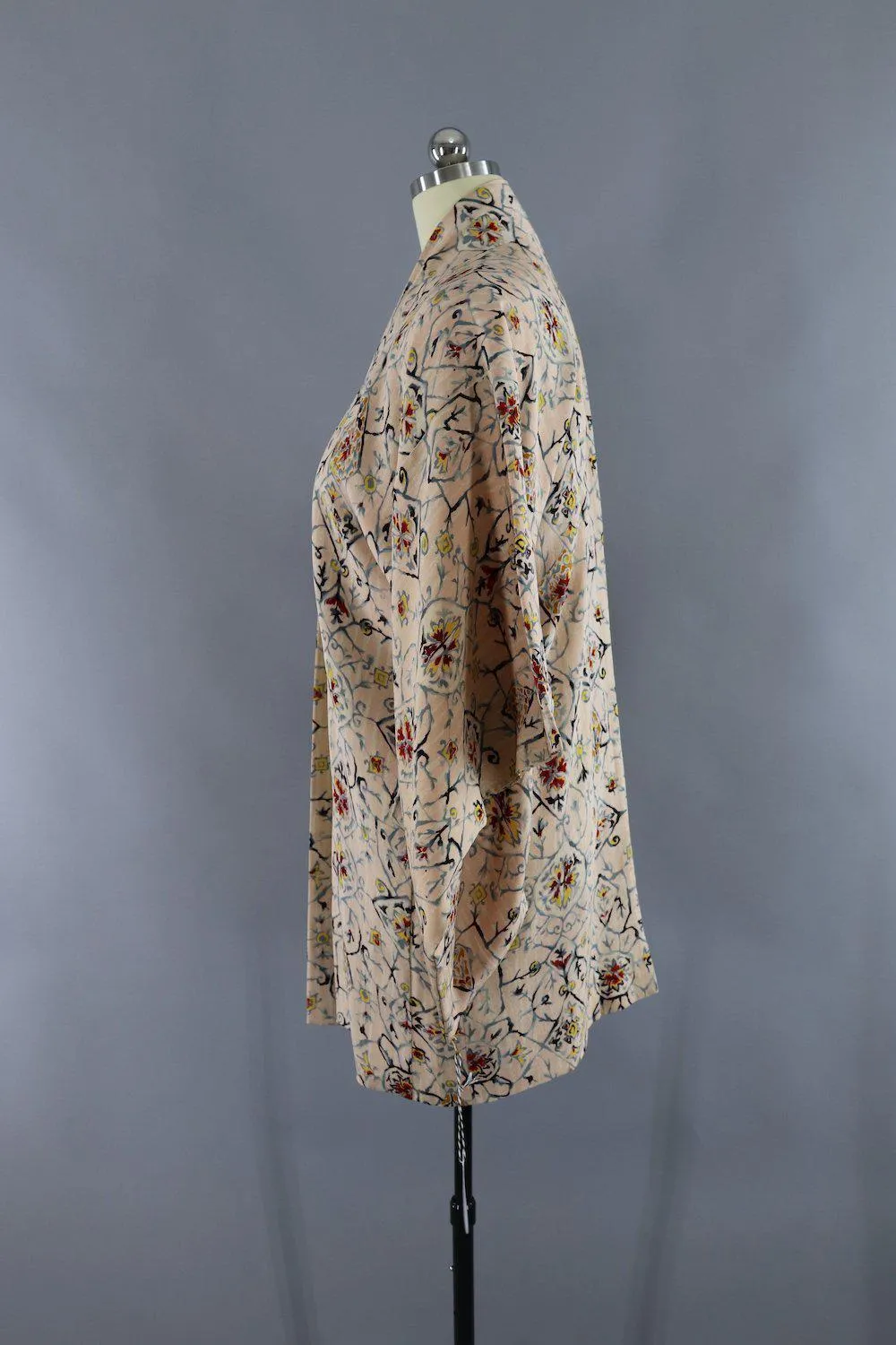 Vintage Silk Kimono Jacket Cardigan / Blush Pink Arabesque