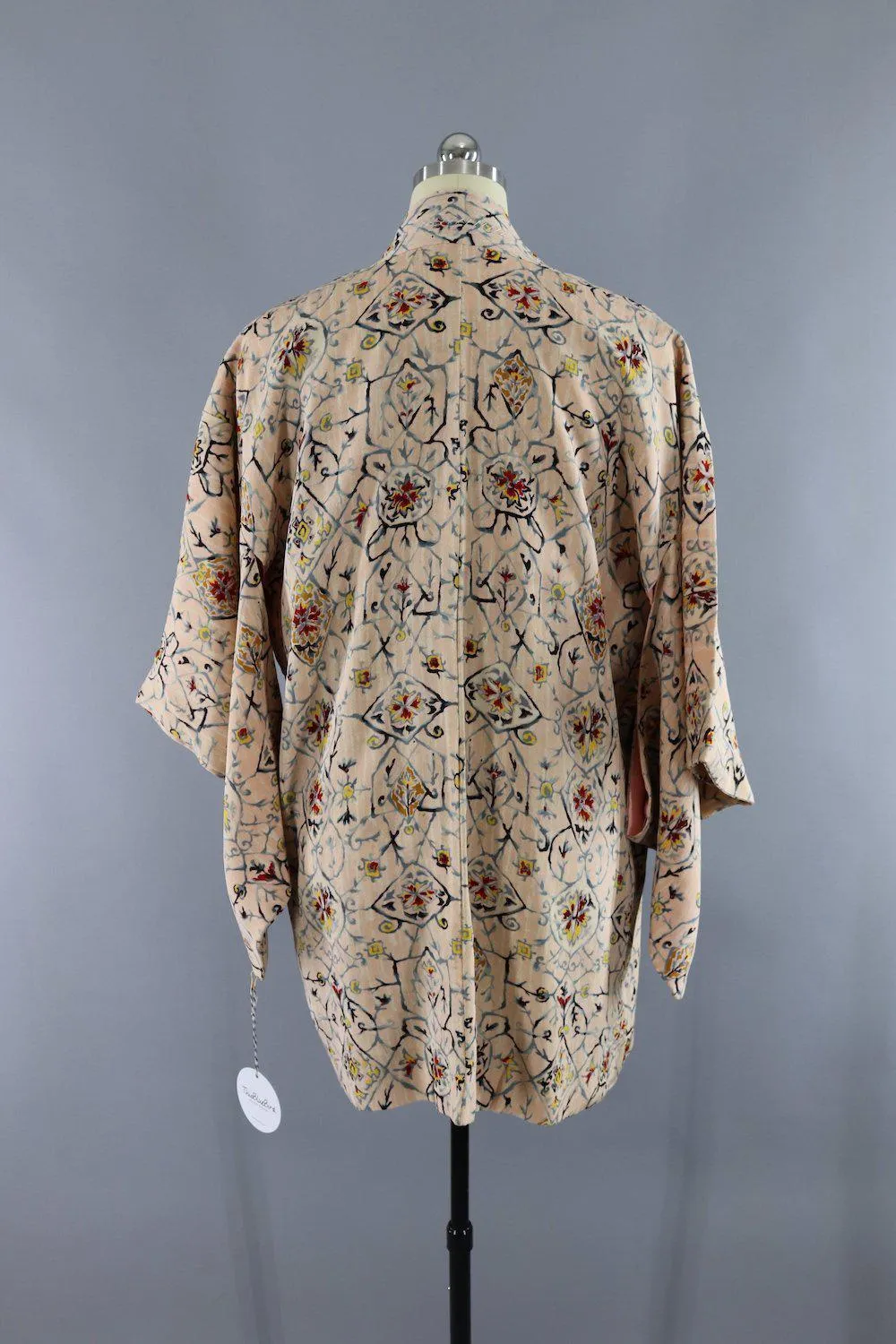 Vintage Silk Kimono Jacket Cardigan / Blush Pink Arabesque