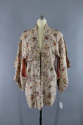 Vintage Silk Kimono Jacket Cardigan / Blush Pink Arabesque