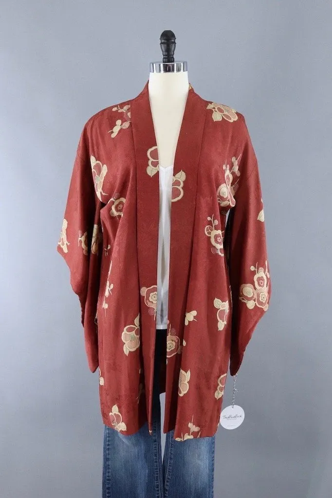 Vintage Terra Cotta Silk Kimono Cardigan
