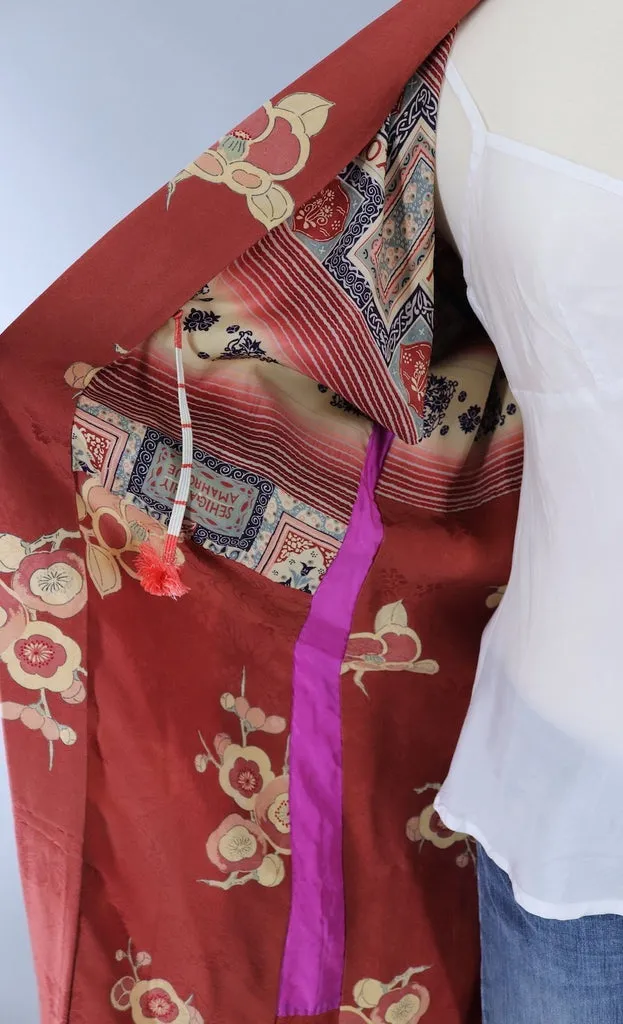 Vintage Terra Cotta Silk Kimono Cardigan