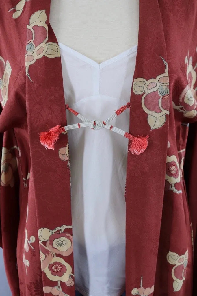 Vintage Terra Cotta Silk Kimono Cardigan