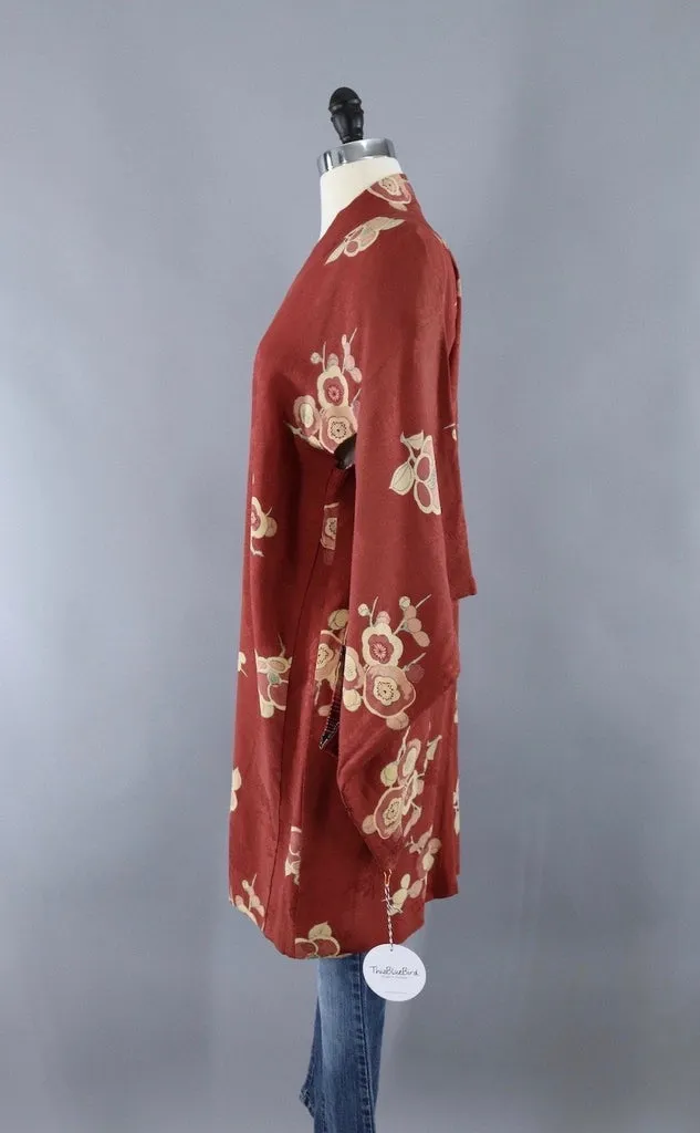Vintage Terra Cotta Silk Kimono Cardigan
