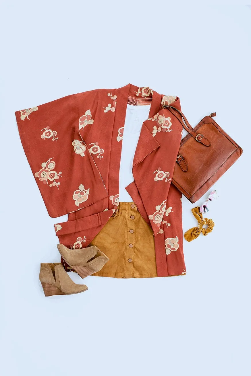 Vintage Terra Cotta Silk Kimono Cardigan