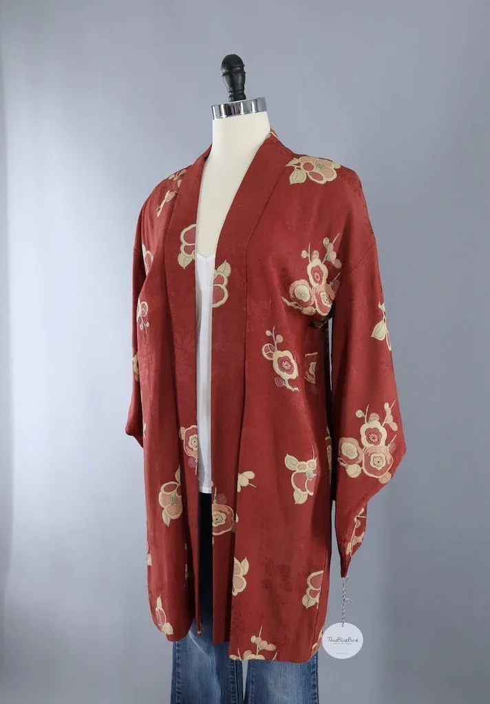Vintage Terra Cotta Silk Kimono Cardigan