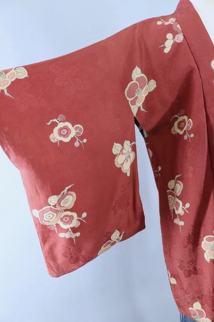 Vintage Terra Cotta Silk Kimono Cardigan