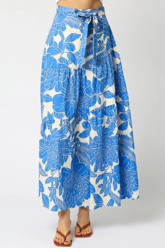 Waitlist 3/20 ♥ Heidi High Waist Tie Floral Print Maxi Skirt Blue