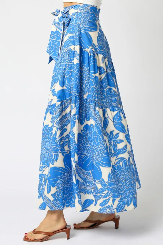 Waitlist 3/20 ♥ Heidi High Waist Tie Floral Print Maxi Skirt Blue
