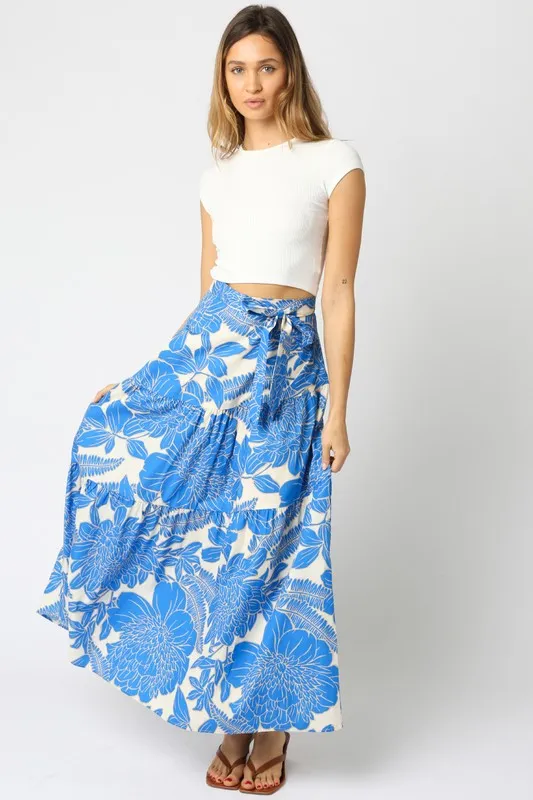 Waitlist 3/20 ♥ Heidi High Waist Tie Floral Print Maxi Skirt Blue