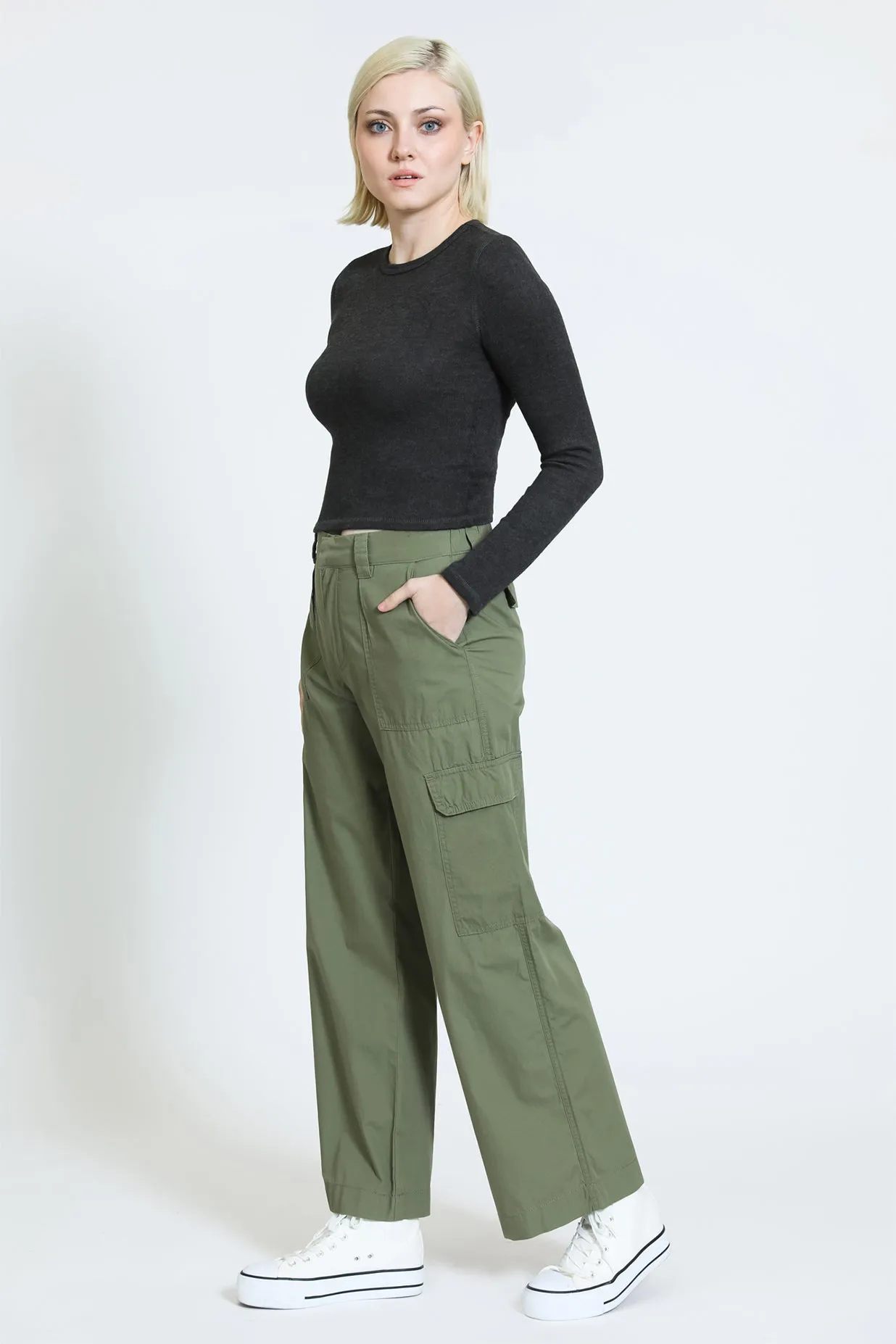 WIDE LEG CARGO PANT - OLIVE