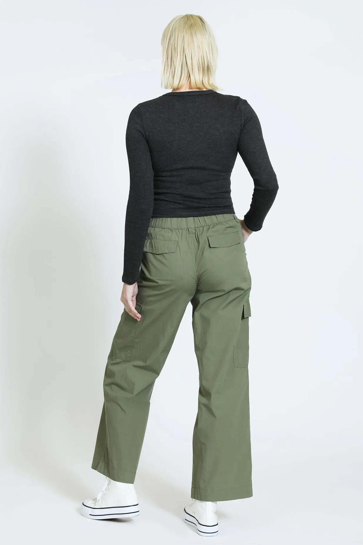 WIDE LEG CARGO PANT - OLIVE