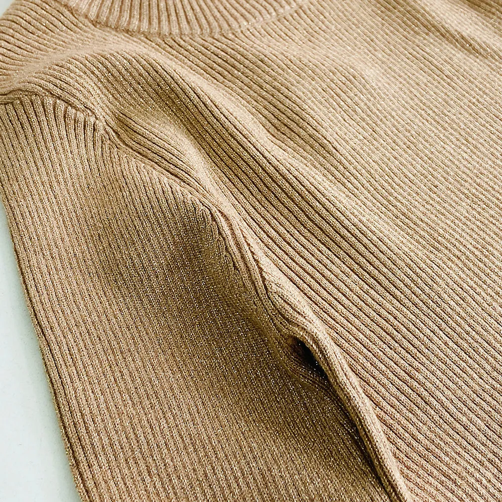 Womens Mock Neck Ribbed Glitter Sweater Top