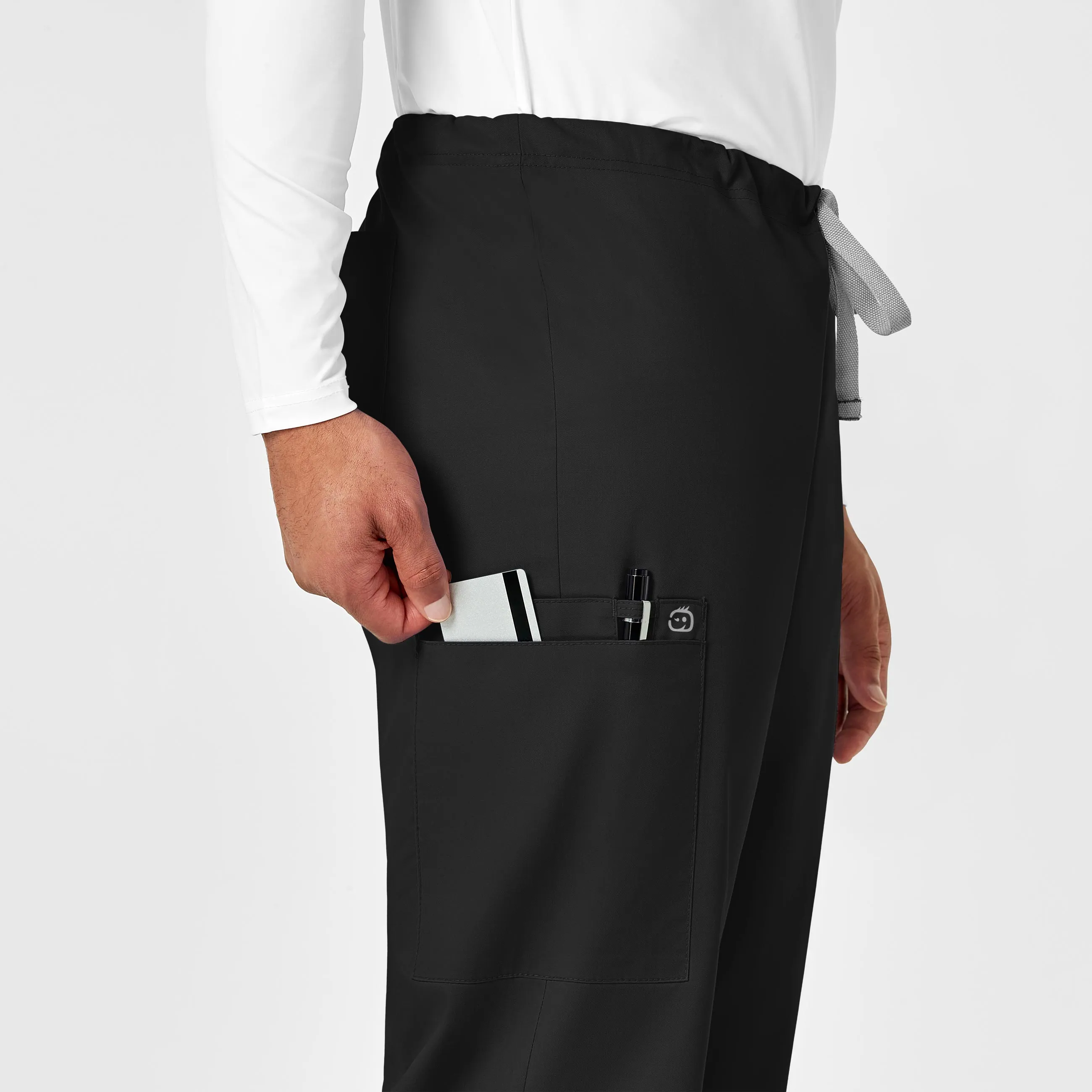 WonderWORK Unisex Drawstring Cargo Scrub Pant - Black