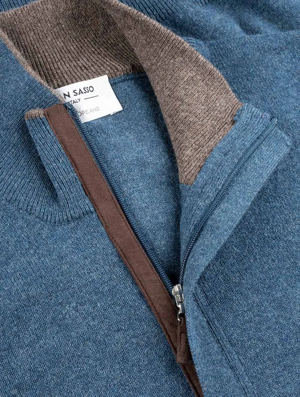 Wool And Cashmere Half Zip Blue
